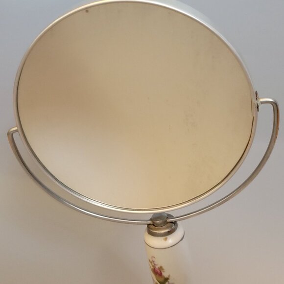 Vintage Moss Rose Porcelain Handheld Vanity Swivel Mirror With Metal Frame - Picture 3 of 6